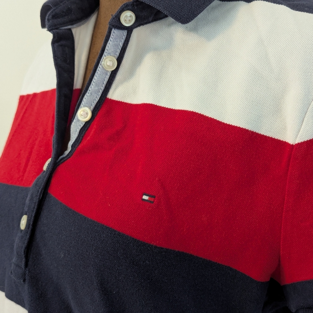 Tommy Hilfiger Women's Striped Preppy Red White and Blue Polo Shirt, Size M - Picture 4 of 7